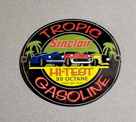 VINTAGE 12” 1961 SINCLAIR DINOSAUR PORCELAIN SIGN CAR GAS TRUCK MOTORCYCLE OIL