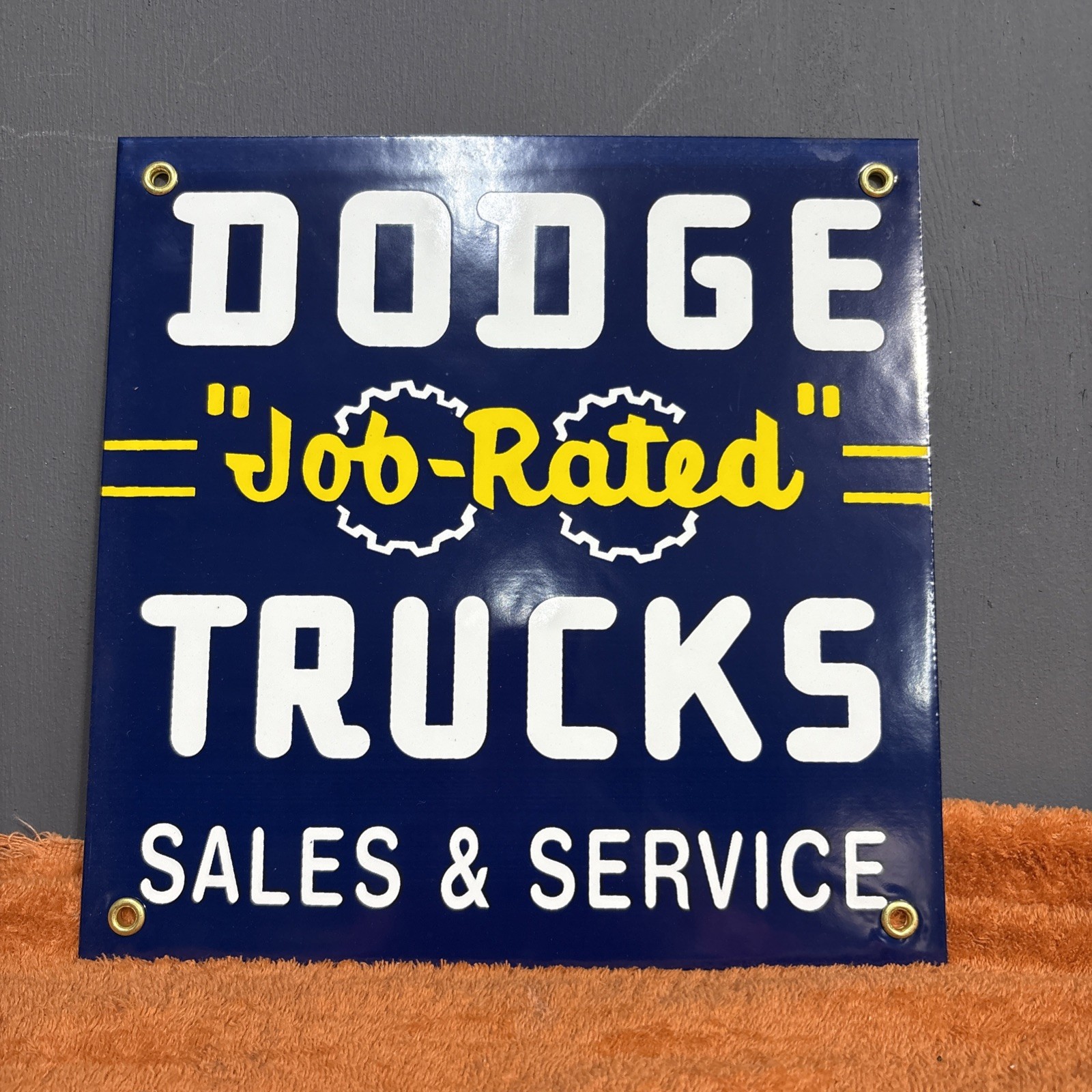 #5 Vintage Dodge Trucks Sales Service Porcelain Sign 9″x 9″ Gas Oil Auto NOS