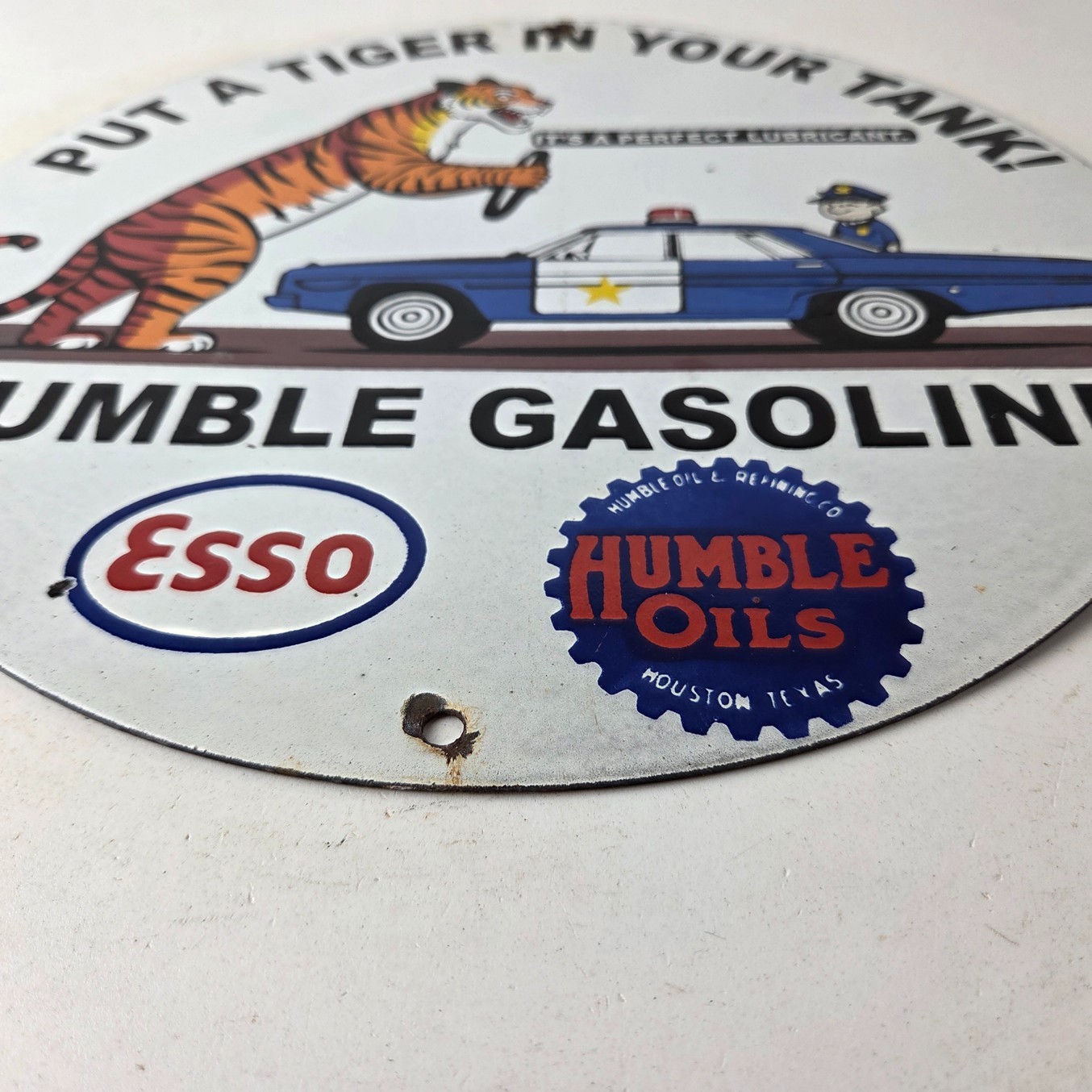 Vintage Humble Gasoline Sign – Esso Gas Tiger Tank Porcelain Gas Station Sign