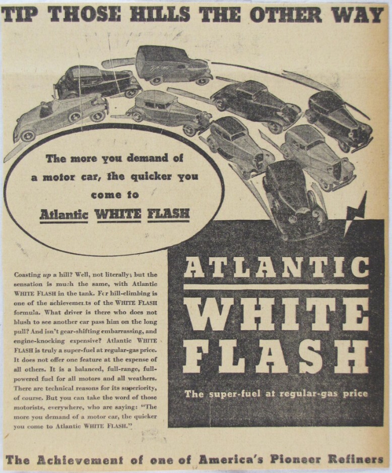 Vintage 1932 ATLANTIC White Flash Motor Oil Gasoline Gas Newspaper Print Ad