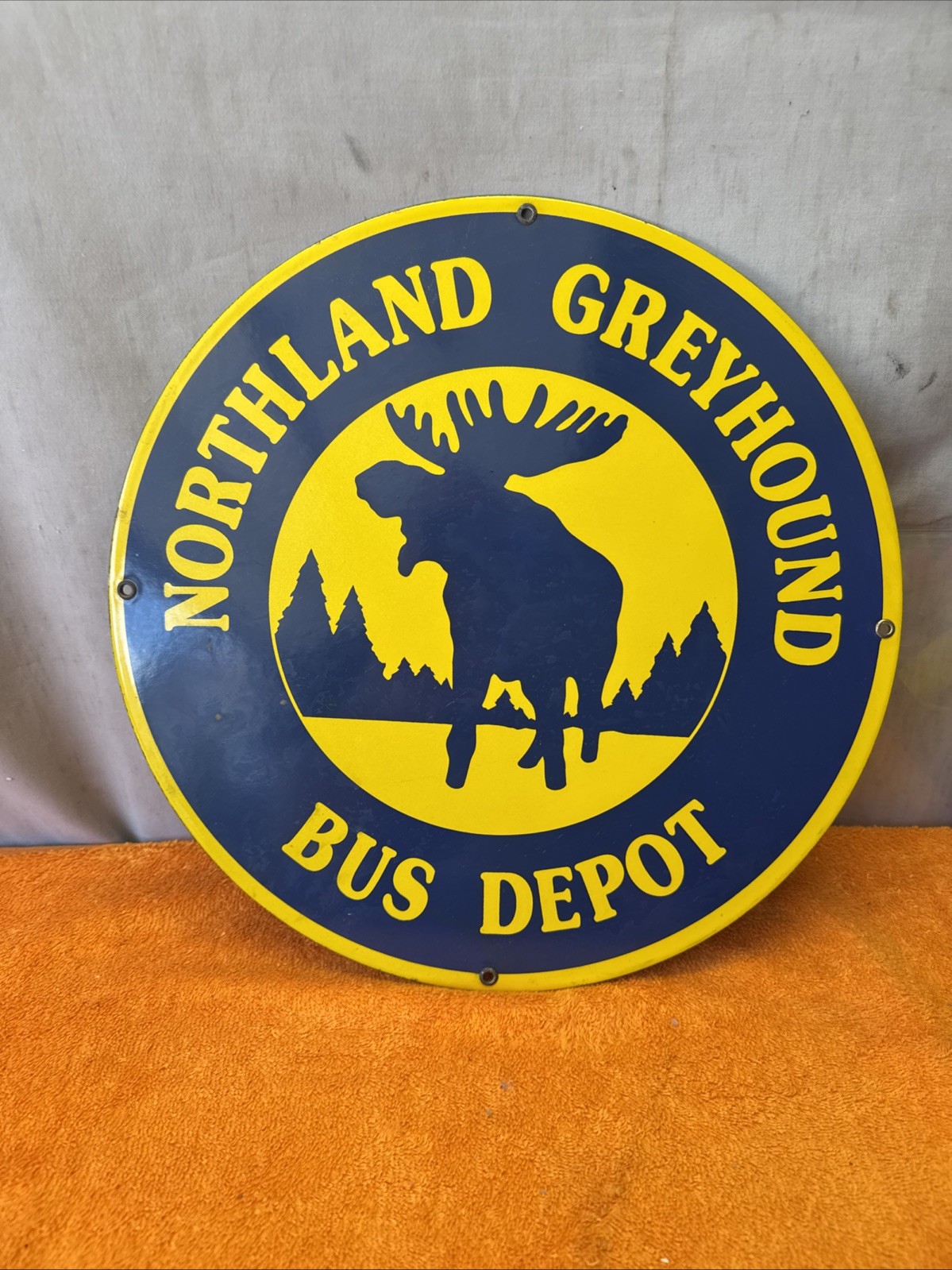 Vintage 1950’s Northland Greyhound Bus Depot Porcelain Enameled Sign NOS 14”