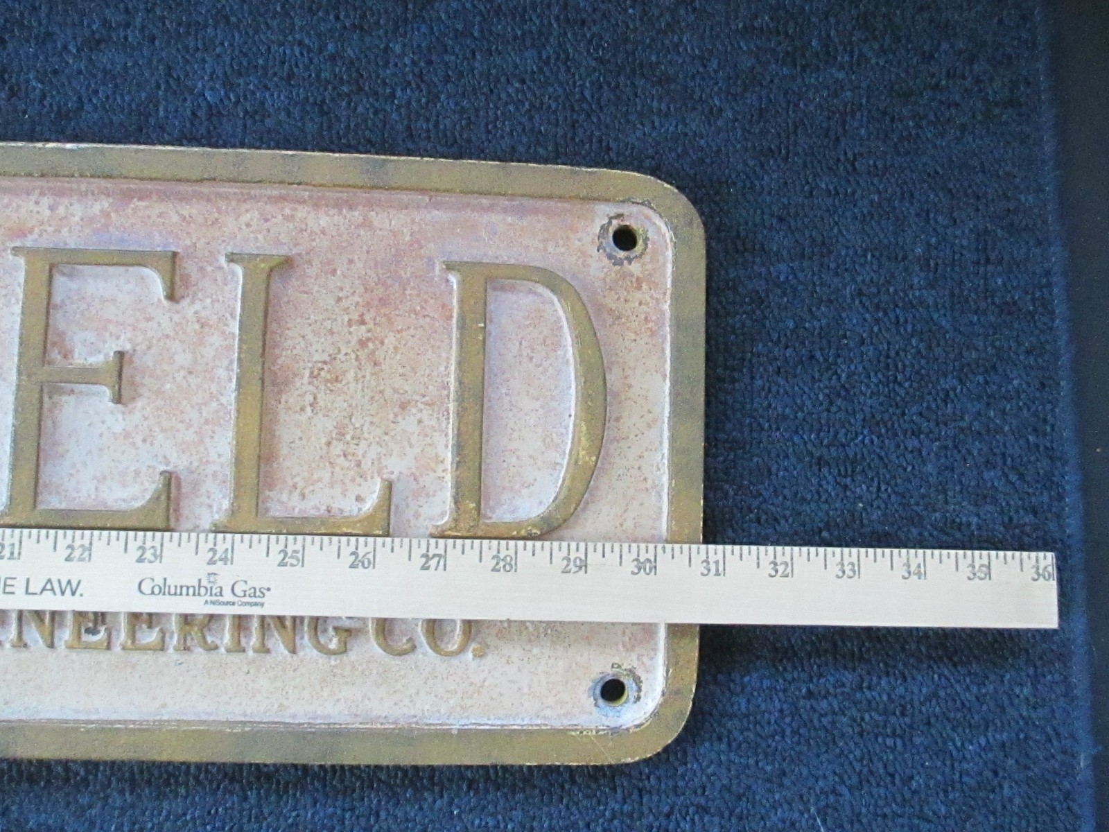 Vintage 31 X 9 STEELWELD Cast Iron Machine Plaque Emblem Sign Industrial Salvage