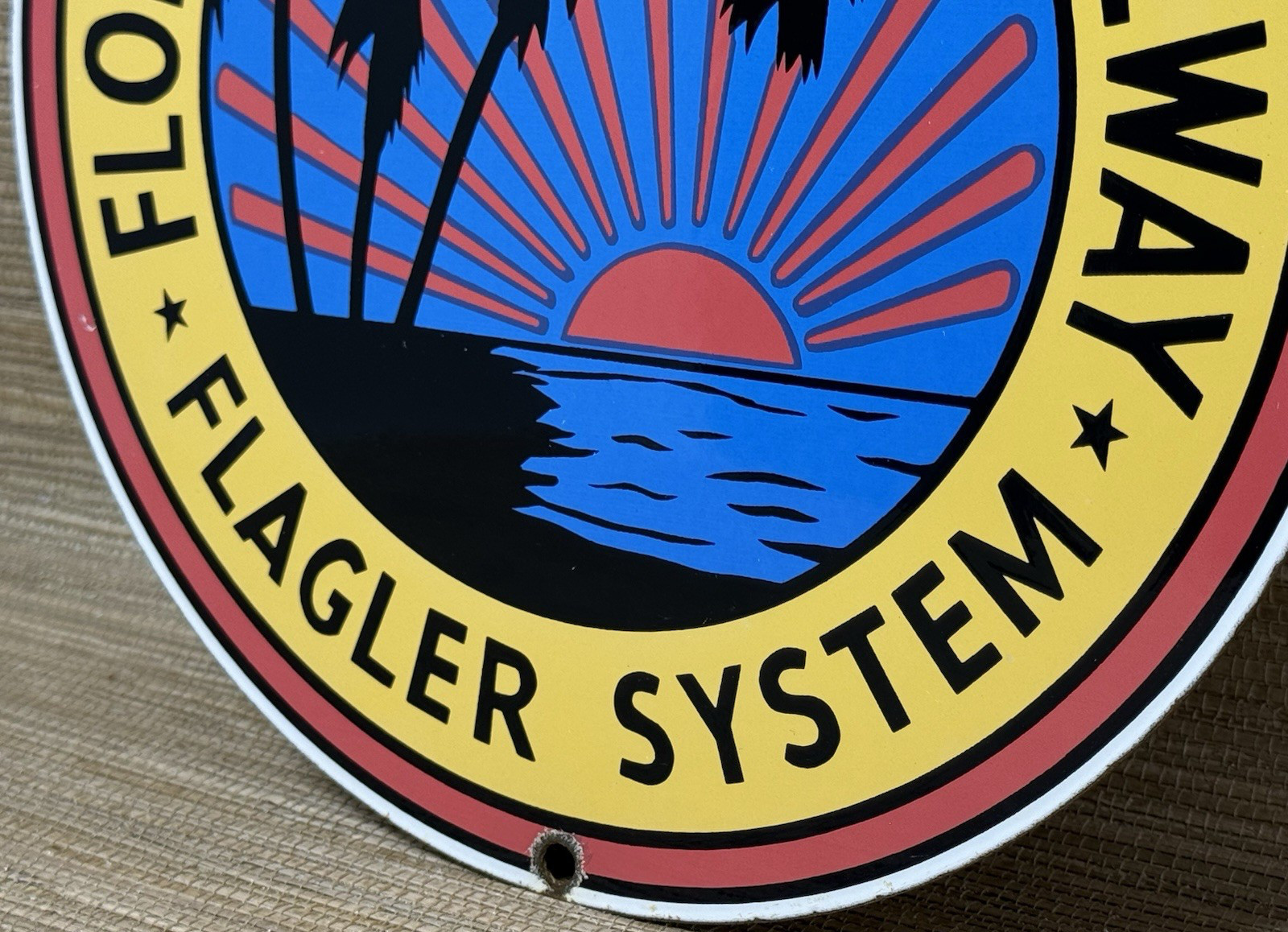 VINTAGE FLORIDA EAST COAST RAILWAY PORCELAIN SIGN FLAGLER SYSTEM GAS OIL TRAIN