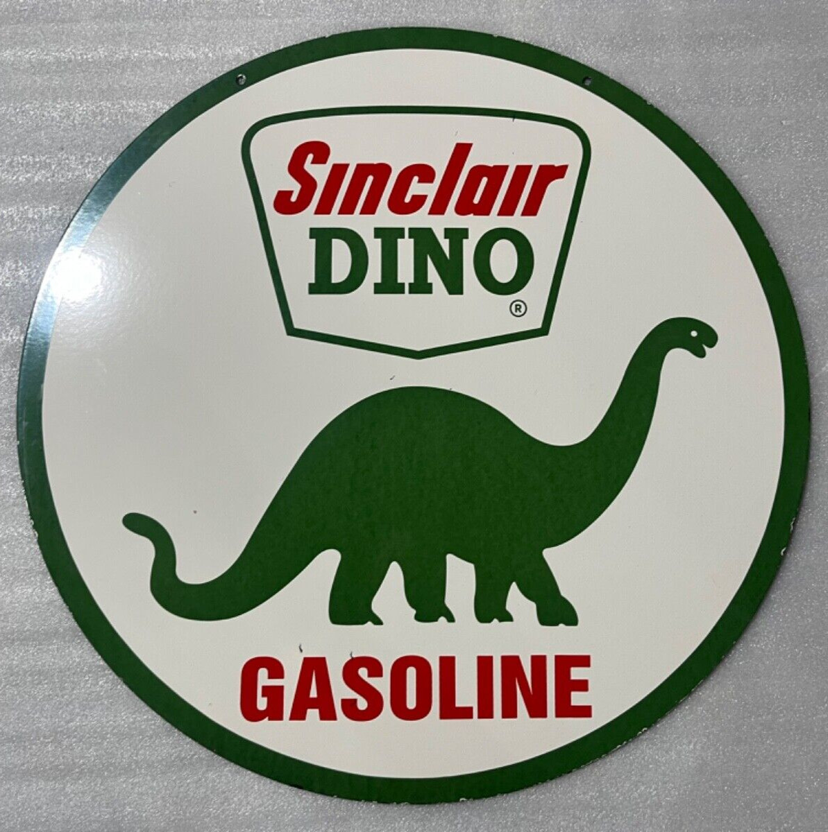 SINCLAIR DINO GASOLINE & OIL PORCELAIN ENAMEL SIGN 30″ DSP.
