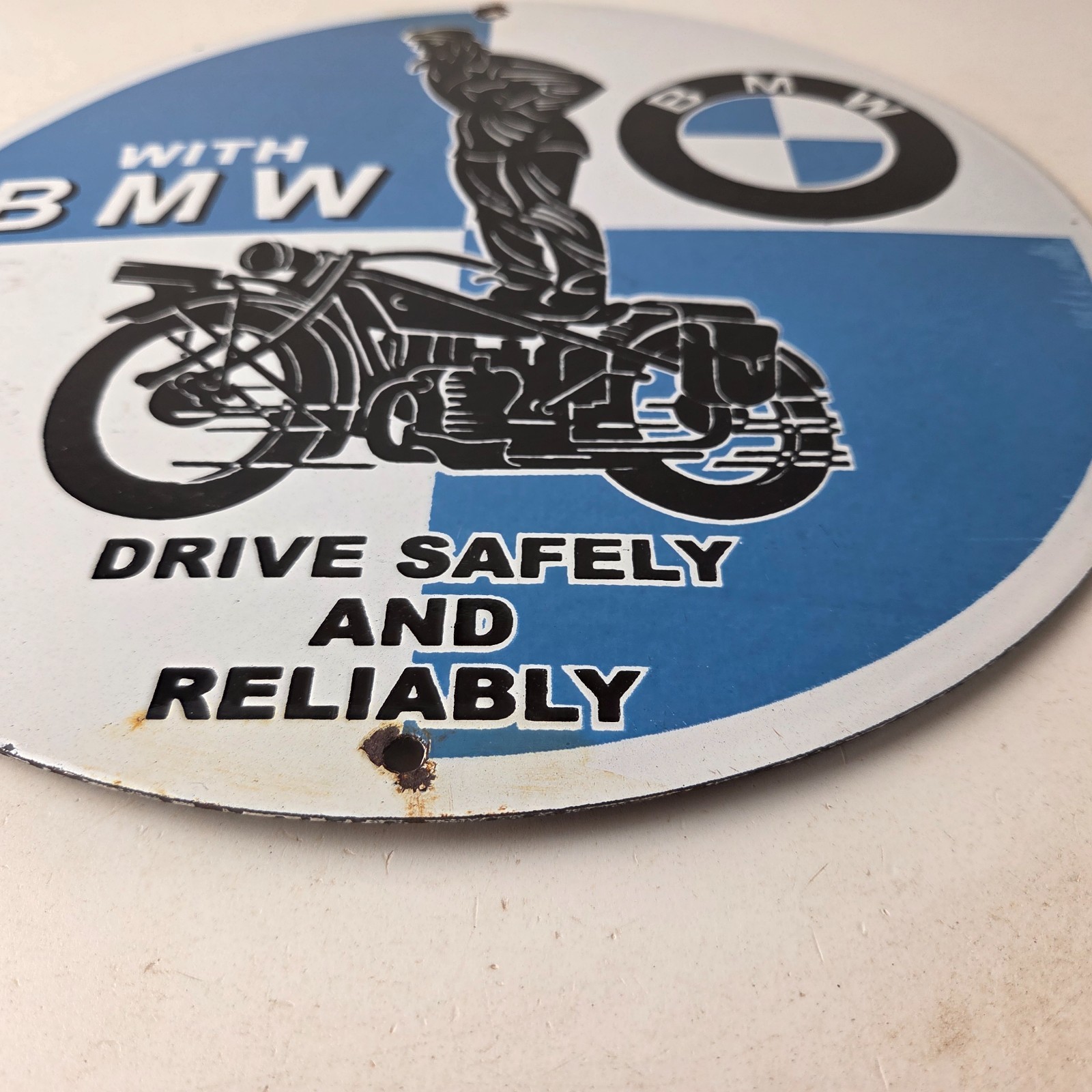 Vintage BMW Sign – Porcelain Metal Motorcycle Gas Pump Service Auto Sign