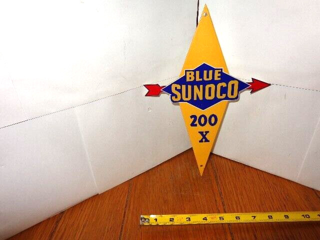 8 x 11 in BLUE SUNOCO 200 X GASOLINE ADVERTISING SIGN HEAVY DIE CUT METAL -Z 341