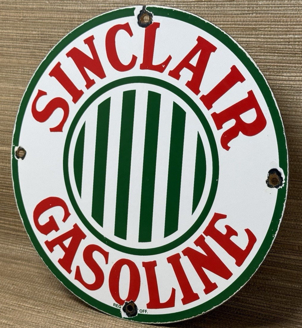 VINTAGE SINCLAIR GASOLINE PORCELAIN SIGN DEALERSHIP GAS STATION DINO MOTOR OIL