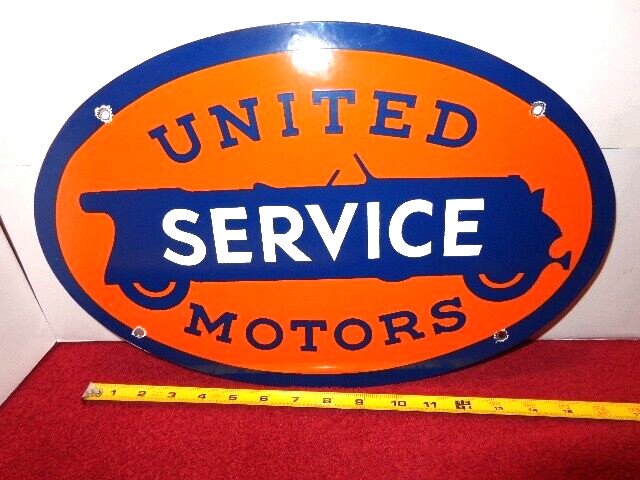 16 x 11 in UNITED MOTORS SERVICE ADV. SIGN HEAVY DIE CUT METAL PORCELAIN – S 313