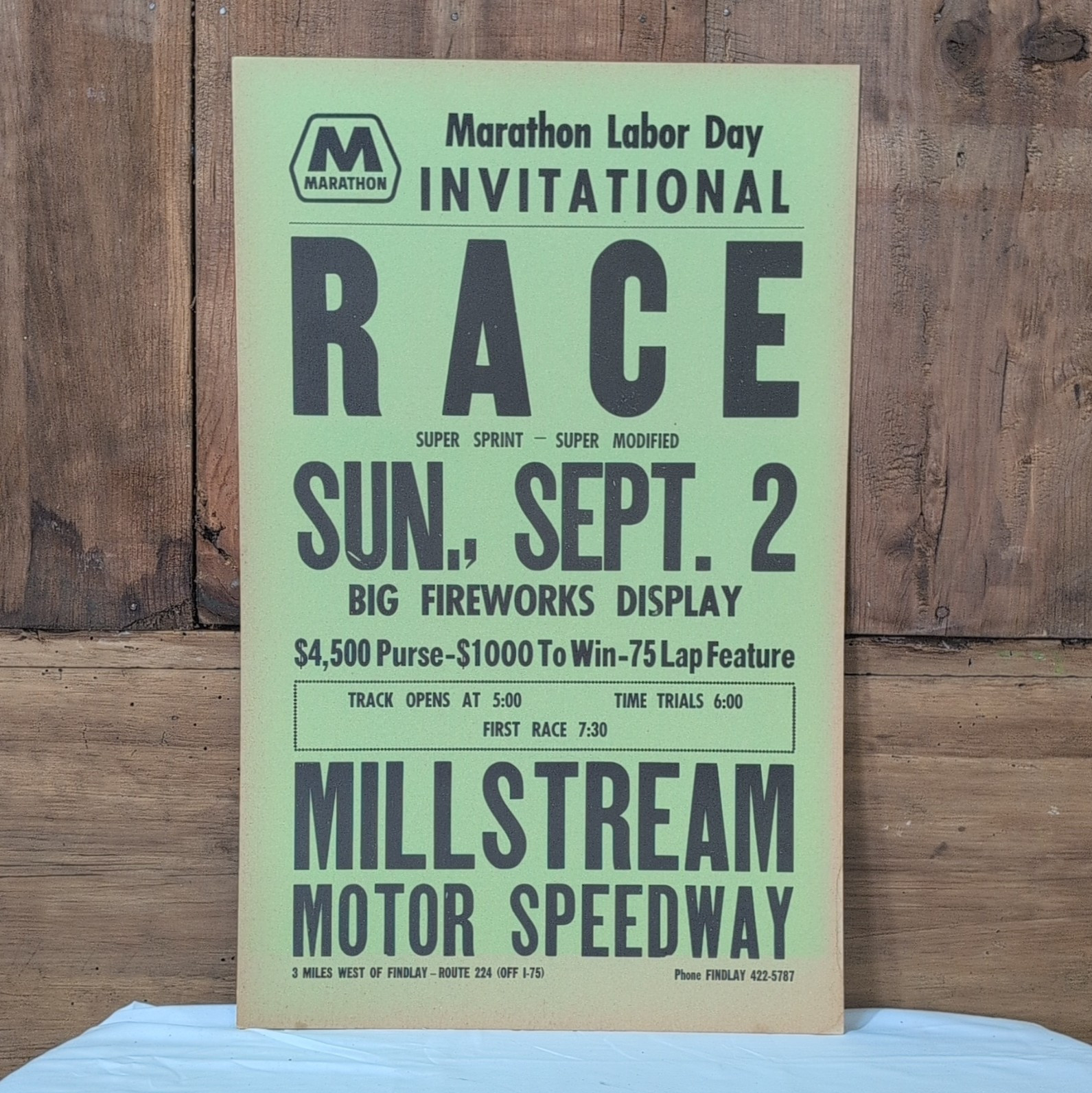 Marathon Labor Day Invitational Race Millstream Motor Speedway Cardstock 14″x22″