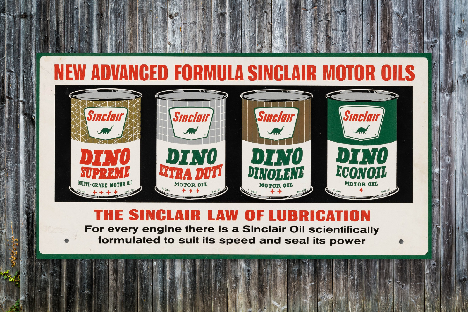 Vintage Style Sinclair Dino Motor Oil Sign 48” Aluminum Gas Station Garage Decor
