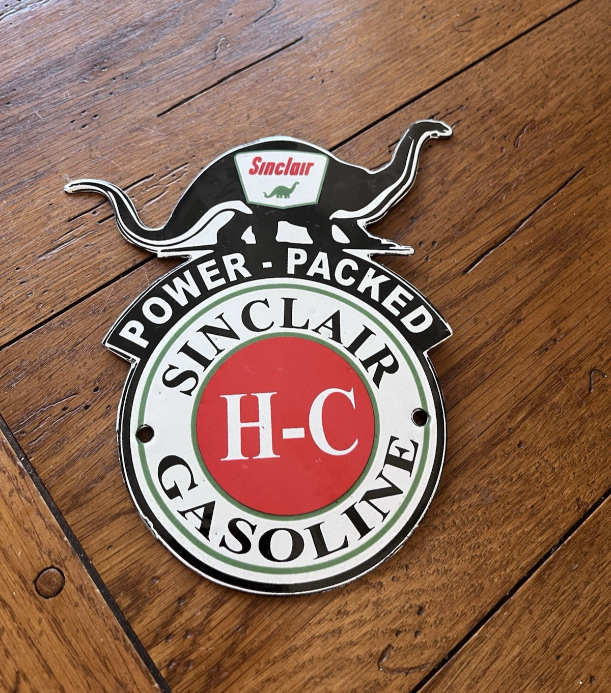 NICE SINCLAIR POWER PACKED H-C GASOLINE DINOSAUR PORCELAIN SIGN