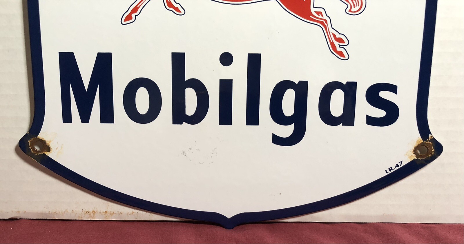 VINTAGE MOBILGAS DOU LE POWERED PORCELAIN GAS PUMP SIGN MOBIL MOBILOIL