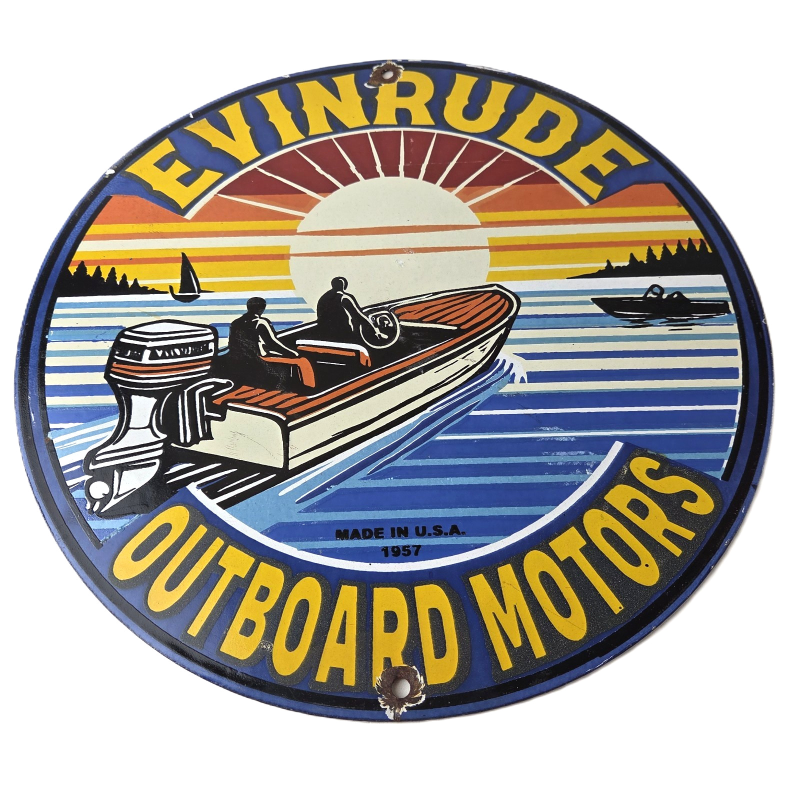 Vintage Evinrude Outboards Porcelain Sign – Boat Engine Motors Gas Ad Sign