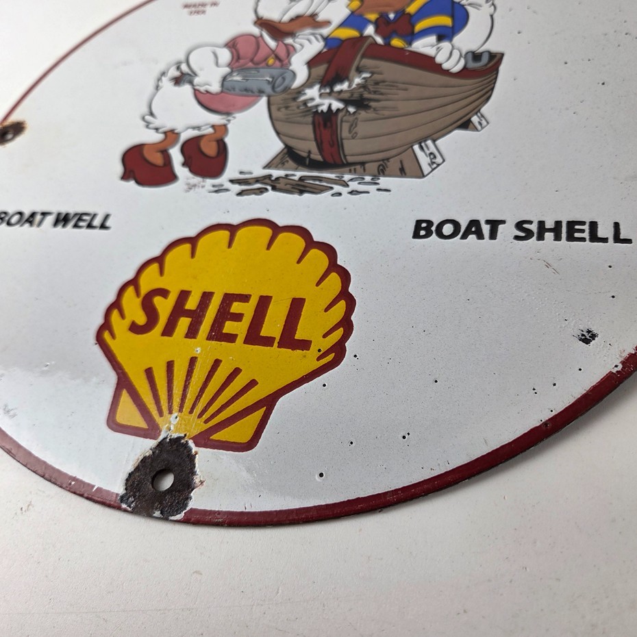 Vintage Boat Shell Gasoline Sign – Walt Disney Old Wooden Boat Gas Oil Pump Sign