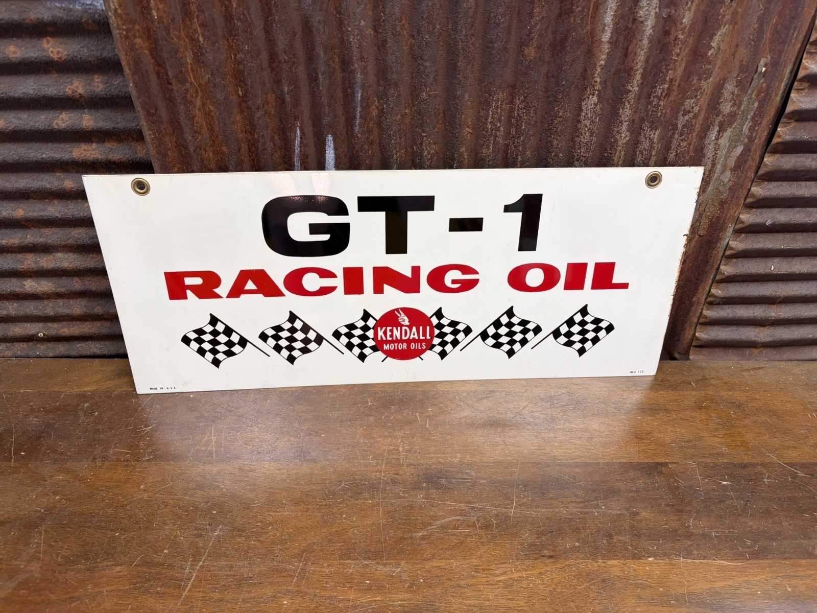 KENDALL MOTOR GT-1 RACING OIL SIGN DOUBLE SIDED SWINGER ORIGINAL