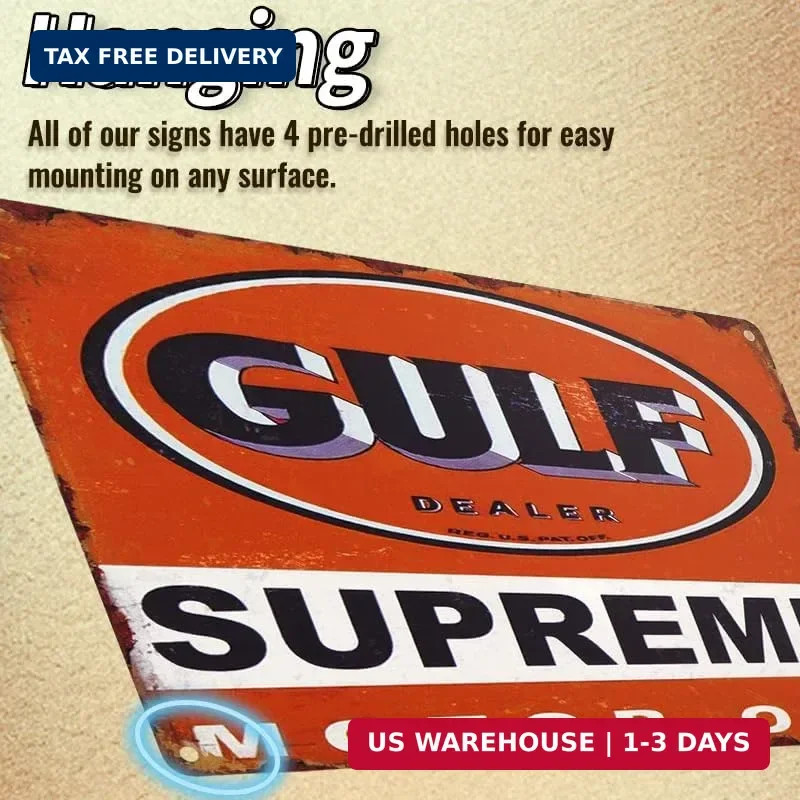 Vintage Tin Signs, Set of 5, Metal Motor Oil and Automotive Advertisements, 8 x