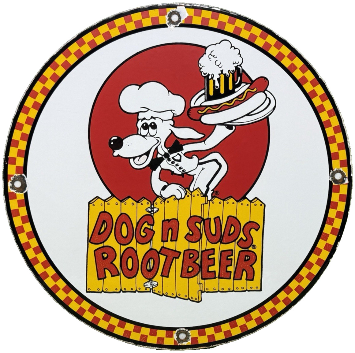 VINTAGE DOG N SUDS PORCELAIN SIGN ROOT BEER BURGER KING PEPSI COKE GAS OIL