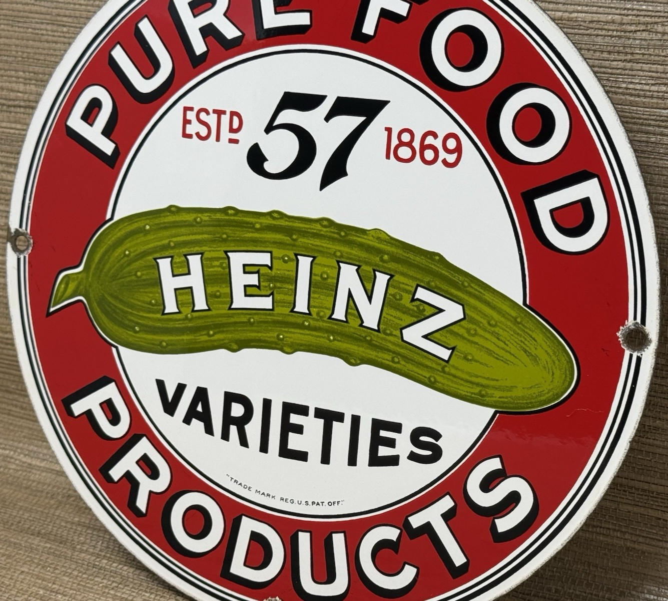 VINTAGE HEINZ 57 PORCELAIN SIGN KETCHUP MUSTARD RELISH HOT DOG BASEBALL DINER