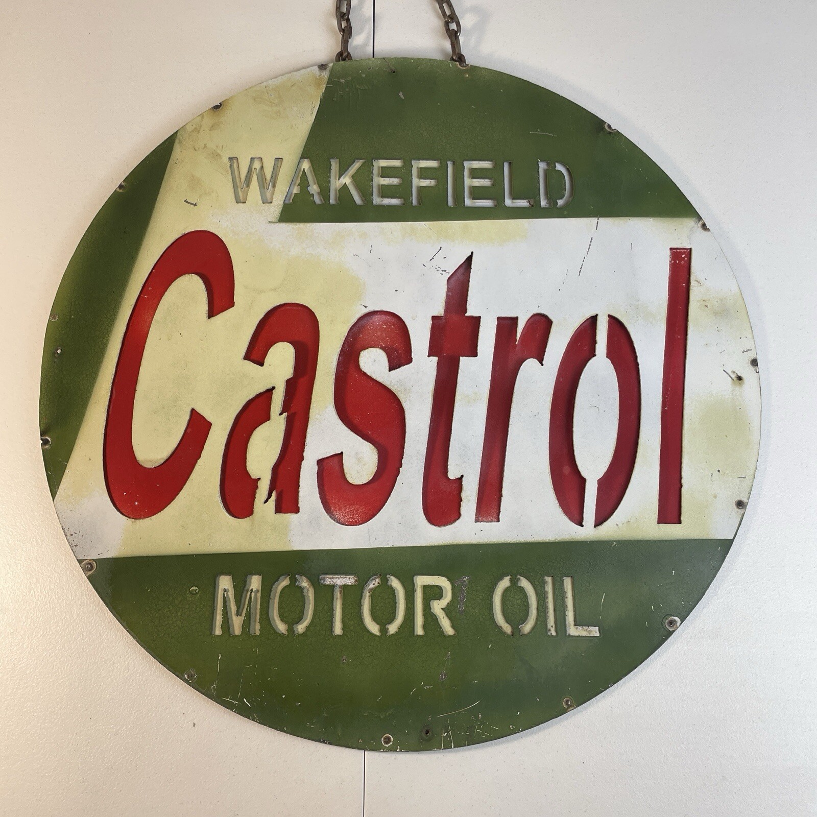Vintage Castrol Motor Oil Wakefield Large Metal Advertising Sign – 23 IN Layered