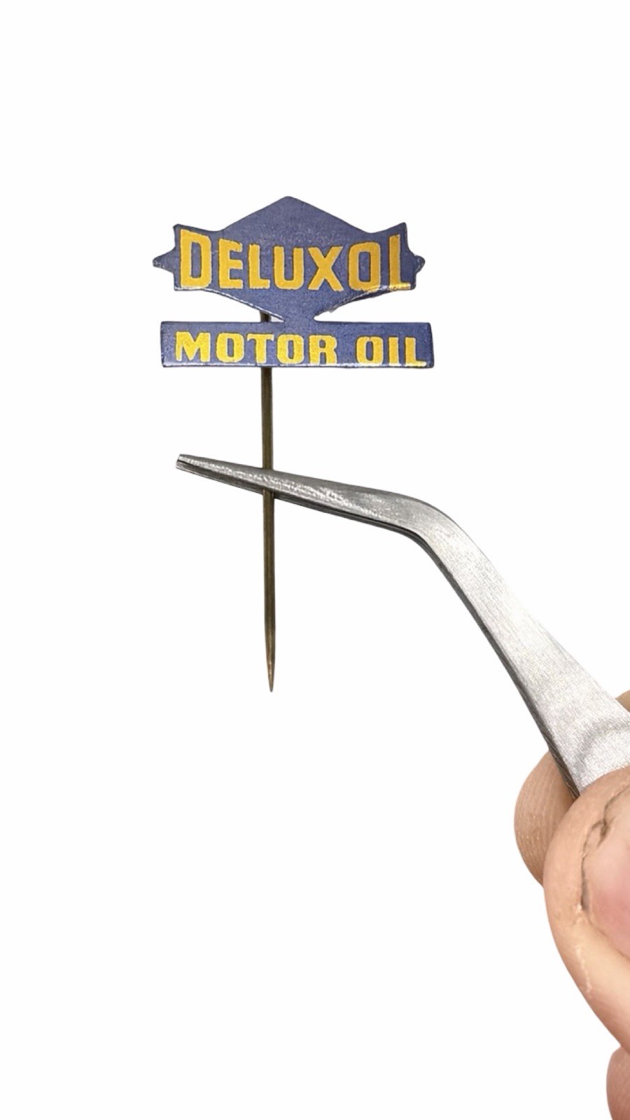Vintage Deluxol Motor Oil Advertising Stick Pin 1.5” Gas Station Petrol Sign