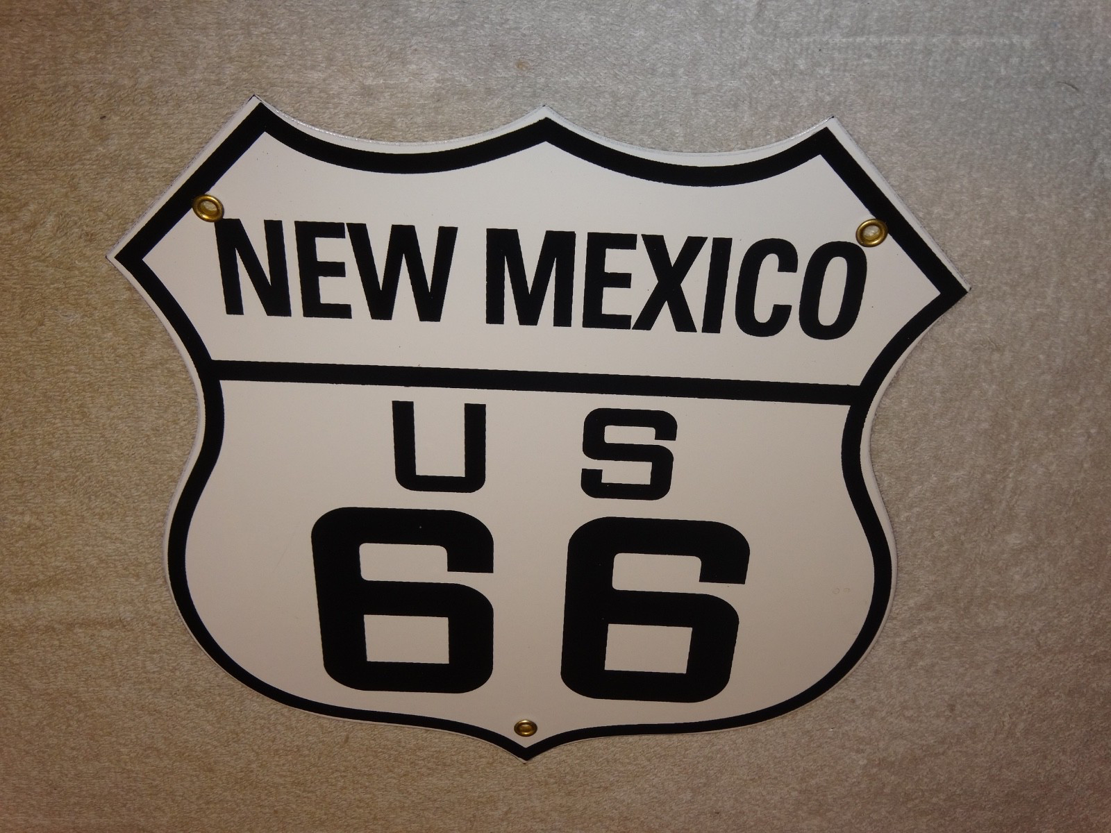 VINTAGE NEW MEXICO US ROUTE 66 U.S. 11 3/4″ PORCELAIN METAL GASOLINE & OIL SIGN