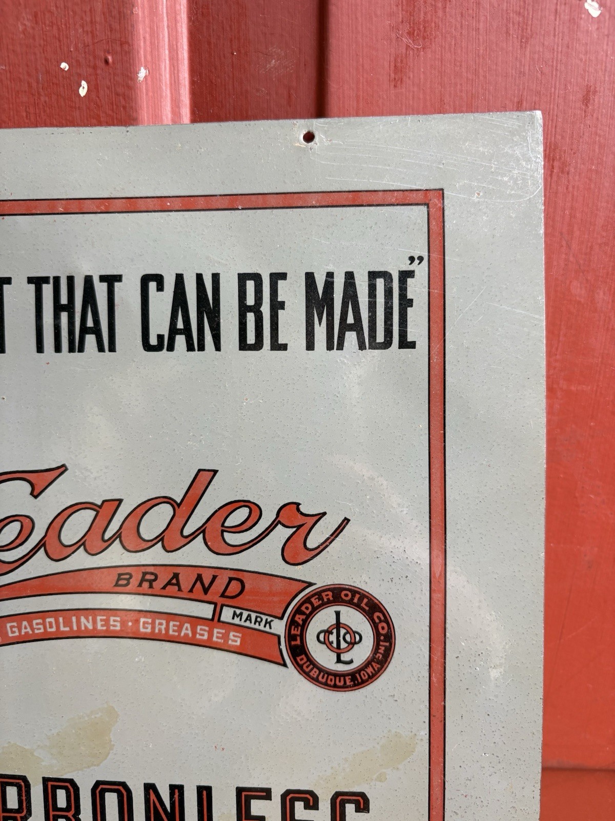 🔥🔥🔥RARE Early Metal LEADER Brand Carbonless Auto Oil Advertising Flange Sign