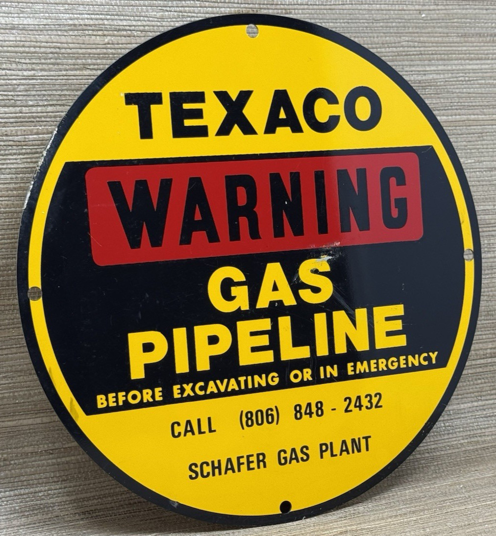 VINTAGE TEXACO GAS PIPELINE SIGN TEXAS GASOLINE STATION MOTOR OIL PUMP PLATE