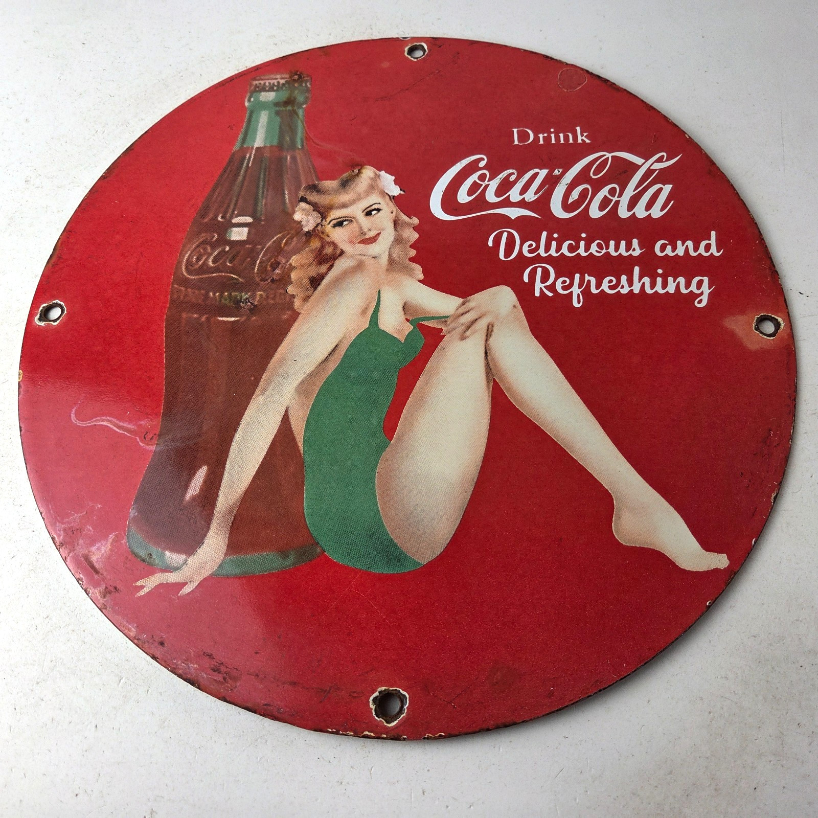 Vintage Coca-Cola Porcelain Sign – Gas Pump Plate Service Diner Sign