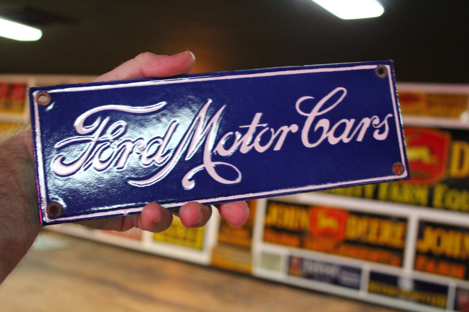 FORD MOTOR CARS DEALER PORCELAIN METAL SIGN GAS OIL SHELBY GT GARAGE DRAG RACE