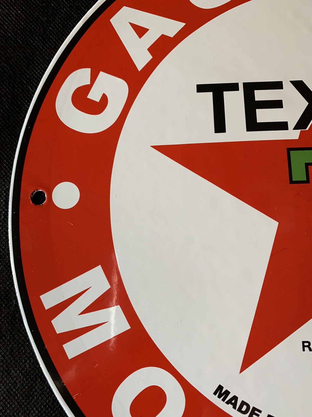 VINTAGE STYLE TEXACO”THE TEXAS CO.U.S.A.”12 Inch porcelain gas station sign.