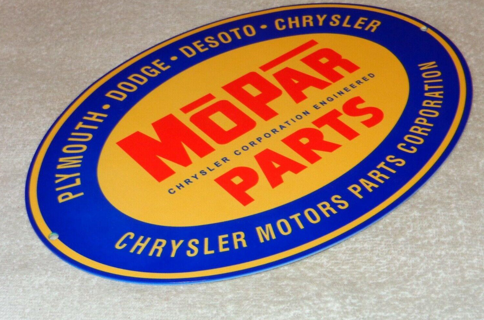 VINTAGE MOPAR PARTS CHRYSLER DODGE PLYMOUTH 1′ METAL CAR TRUCK GASOLINE OIL SIGN
