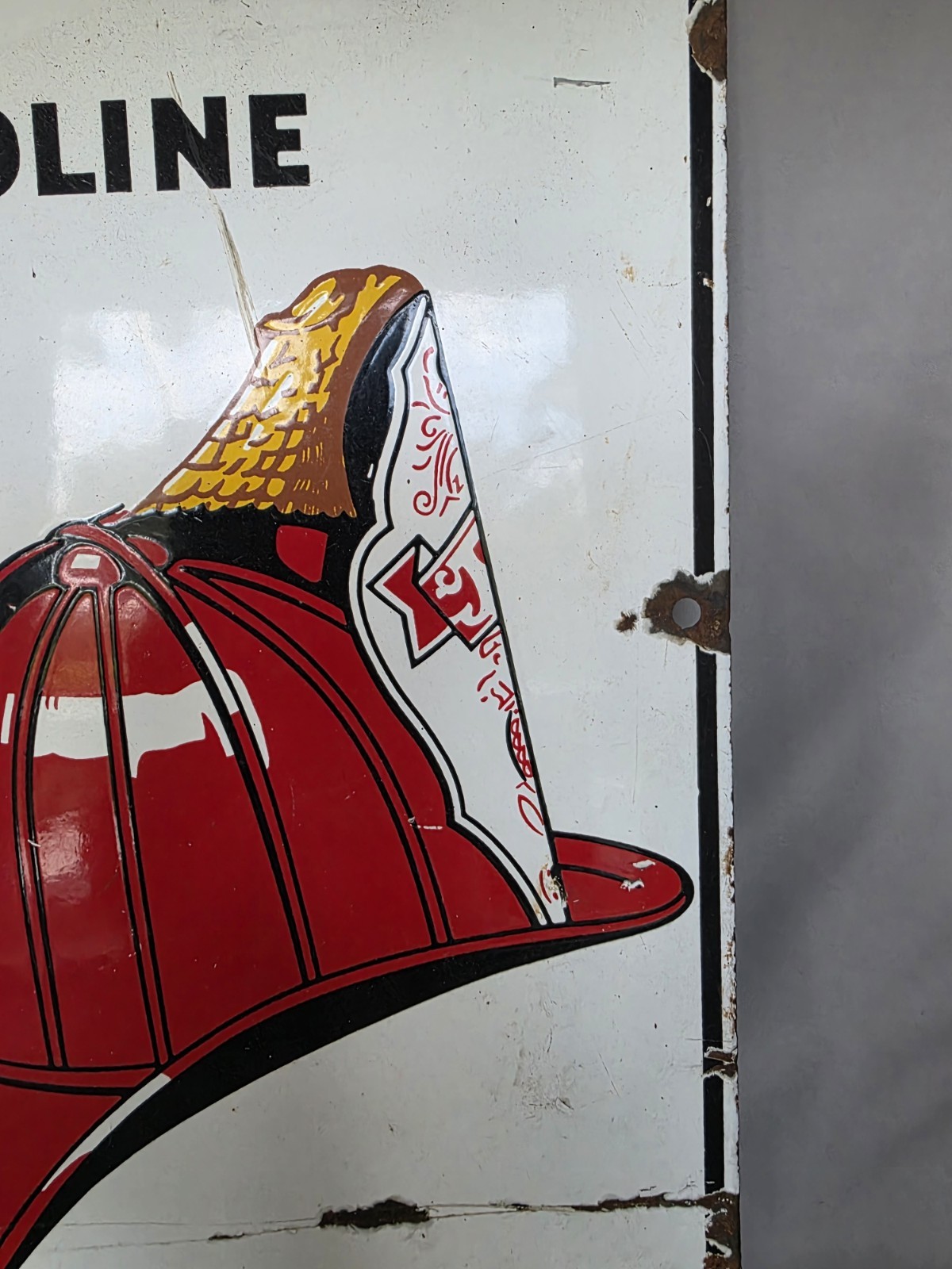 Vintage Rare 1961 Fire Chief Gasoline Porcelain Sign 12×18
