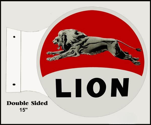 LION GASOLINE MOTOR OIL 15″ HEAVY DUTY USA MADE METAL DOUBLE SIDED GAS ADV SIGN