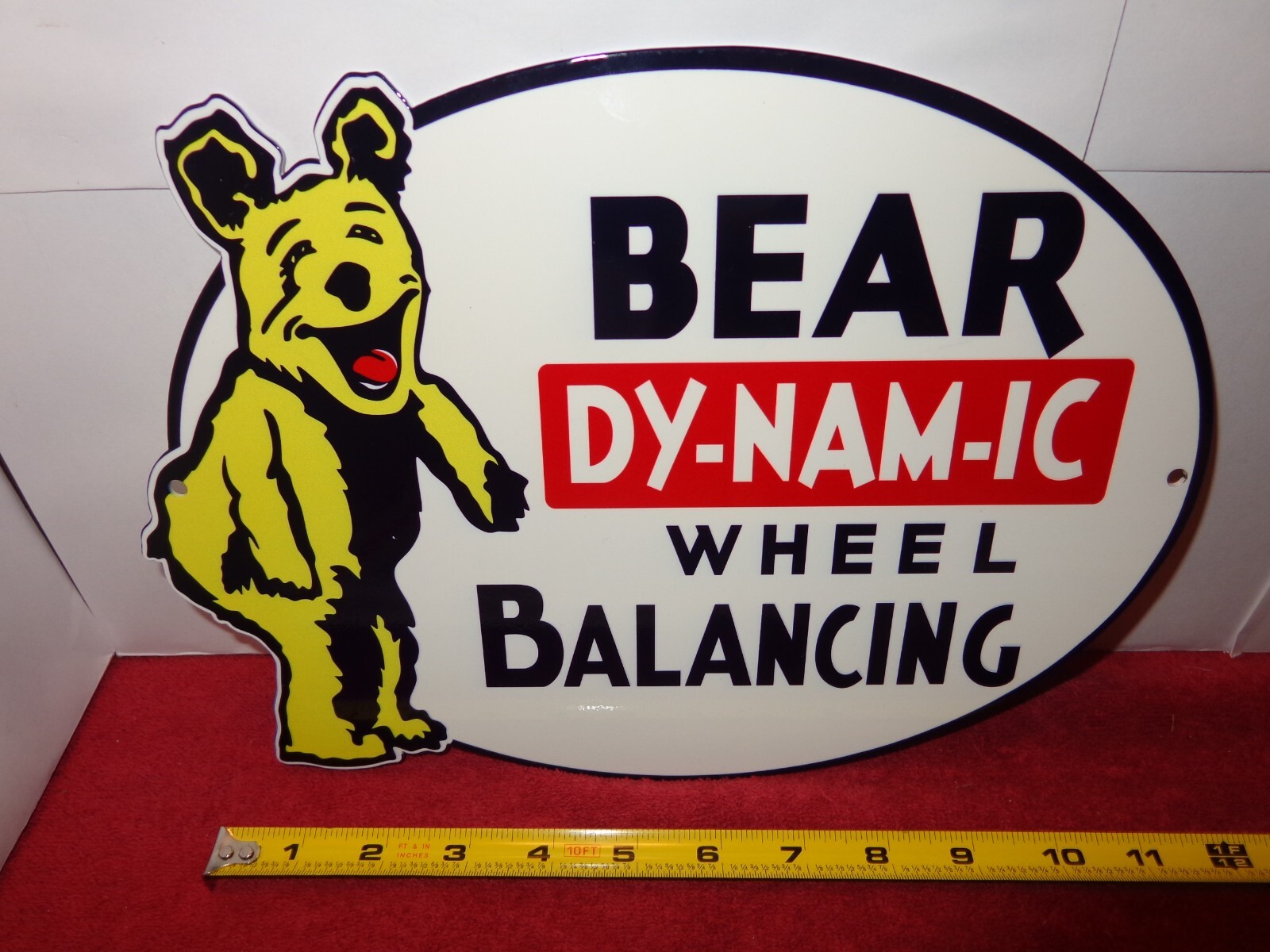12 x 8 in BEAR DY-NAM-IC WHEEL BALANCING ADV. SIGN HEAVY DIE CUT METAL # S 62