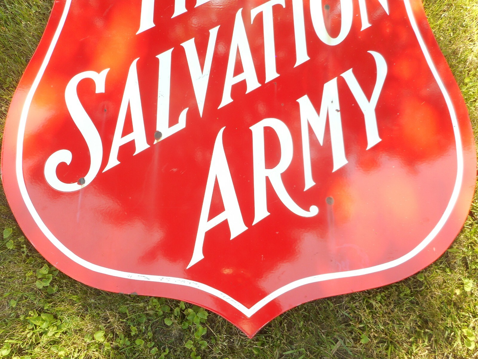 RARE Vintage ORIGINAL PORCELAIN SALVATION ARMY SHIELD SHAPED ADVERTISING SIGN
