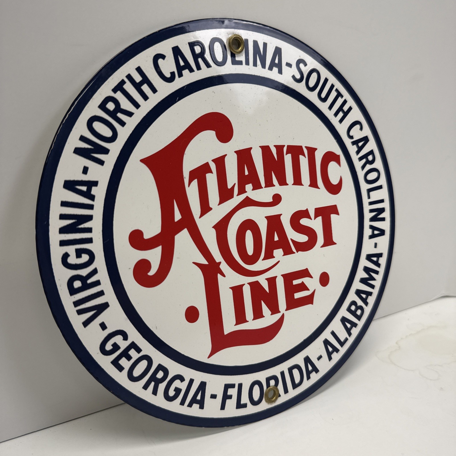 Vintage Atlantic Coast Line Railroad Railway Porcelain Enameled Metal Sign