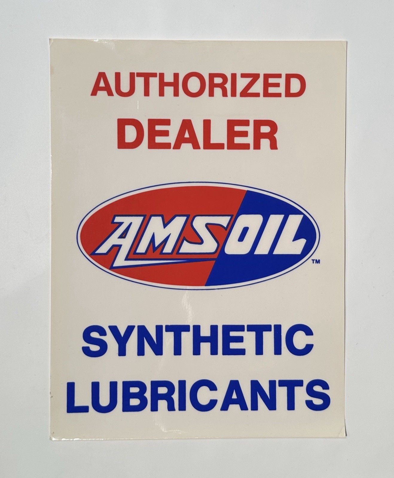 Vintage Amsoil Synthetic Lubricants Authorized Dealer Window Cling Sign 10×13.5”