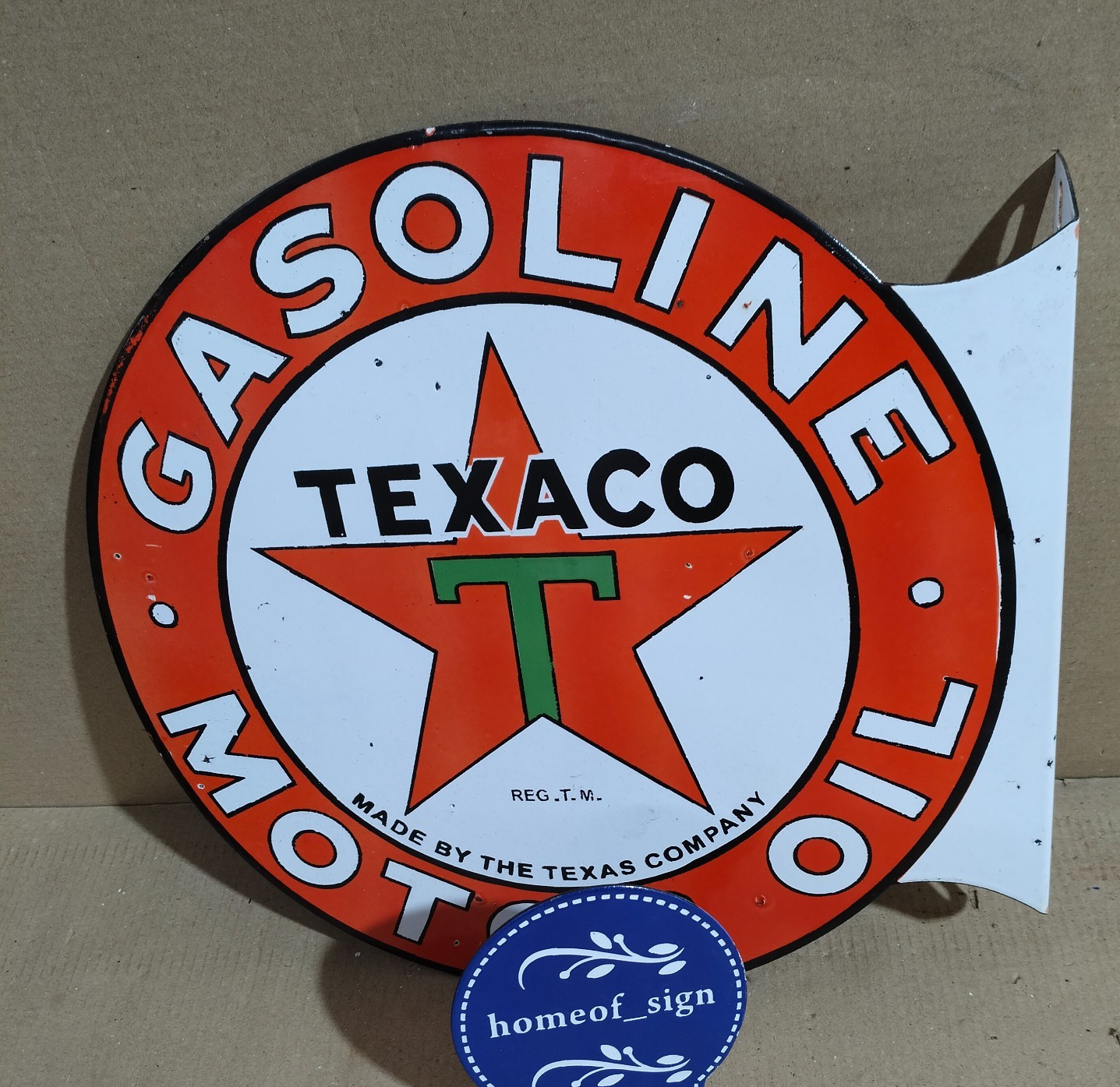 Texaco Gasoline Motor Oil Porcelain Enamel Sign 19.5 x 17 Inches 2 Sides