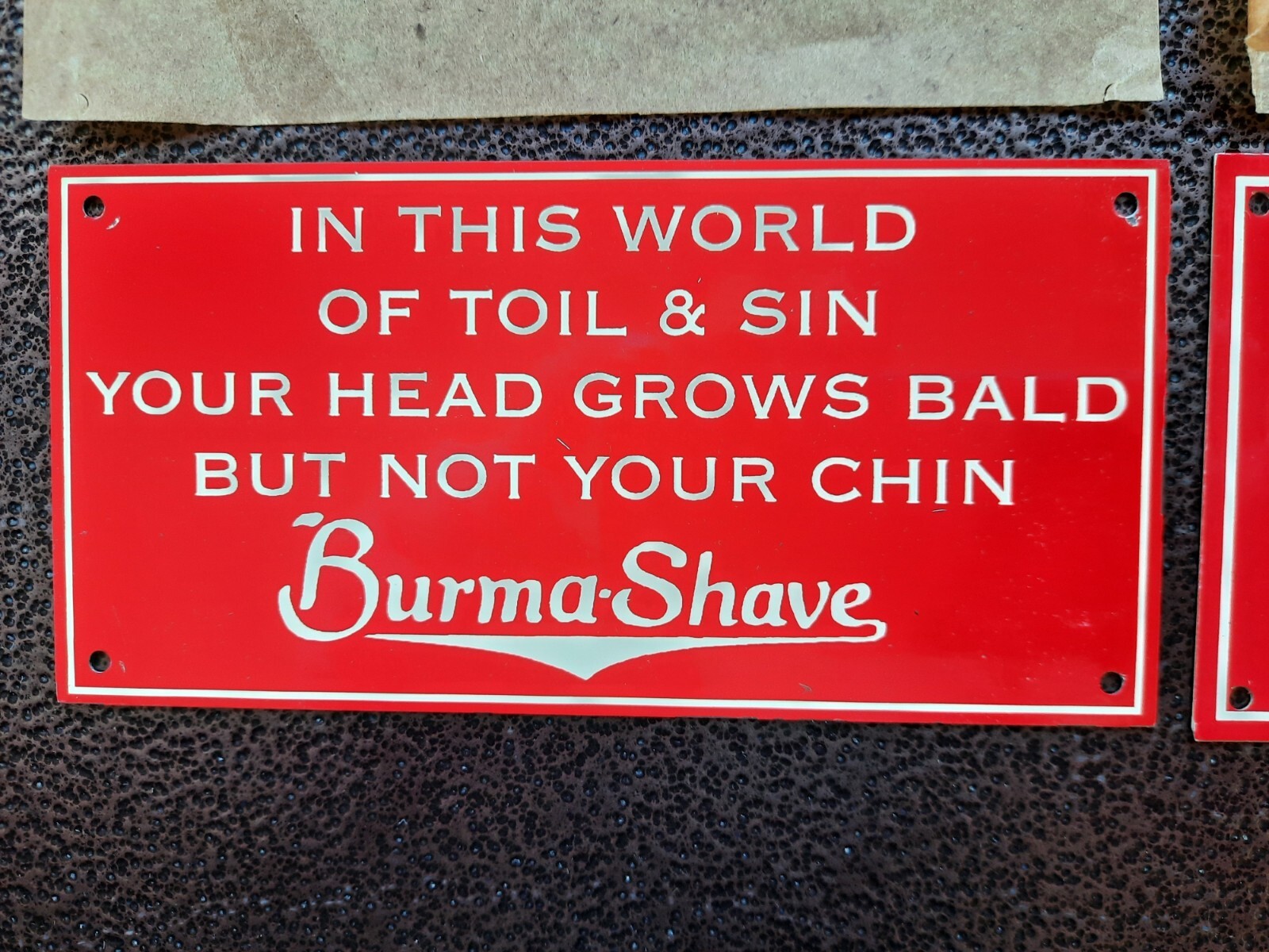 2 NEW OLD STOCK NOS METAL TACKER SIGNS BURMA SHAVE FUNNY QUOTES OLD ADVERTISING