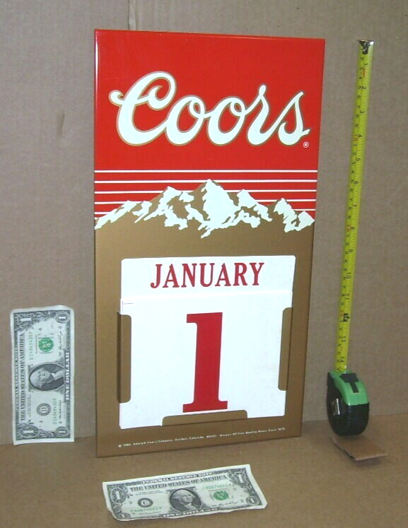 COORS BEER COLORADO -DATE 1985 Old Vintage TOC Tin over Cardboard- CALENDAR SIGN
