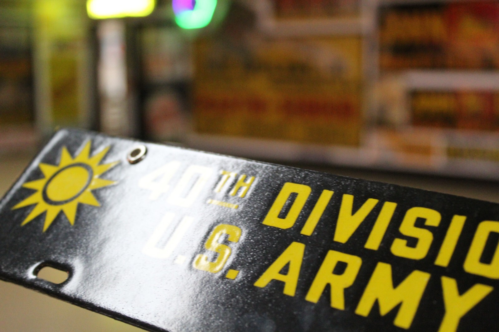40TH DIVISION U.S. ARMY TAG LICENSE PLATE METAL SIGN CAR TRUCK GAS OIL WAR GUN