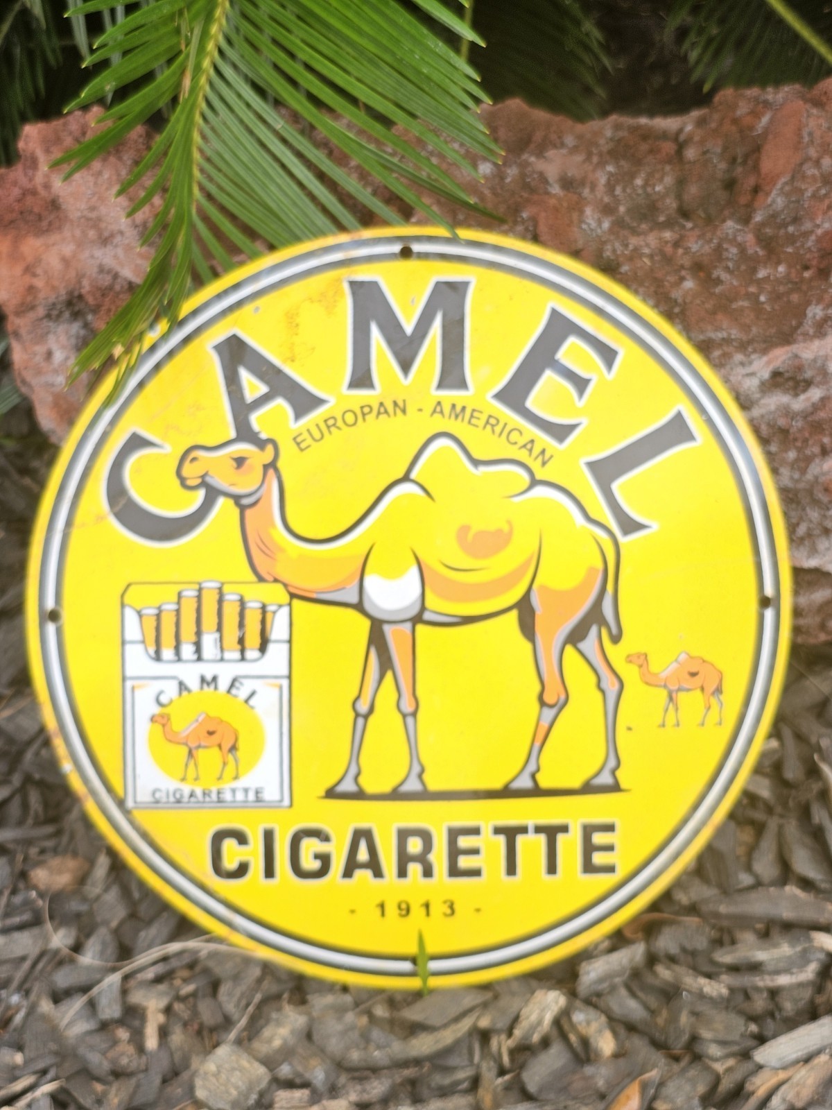 VINTAGE CAMEL CIGARETTE 1913 PORCELAIN SIGN 12″