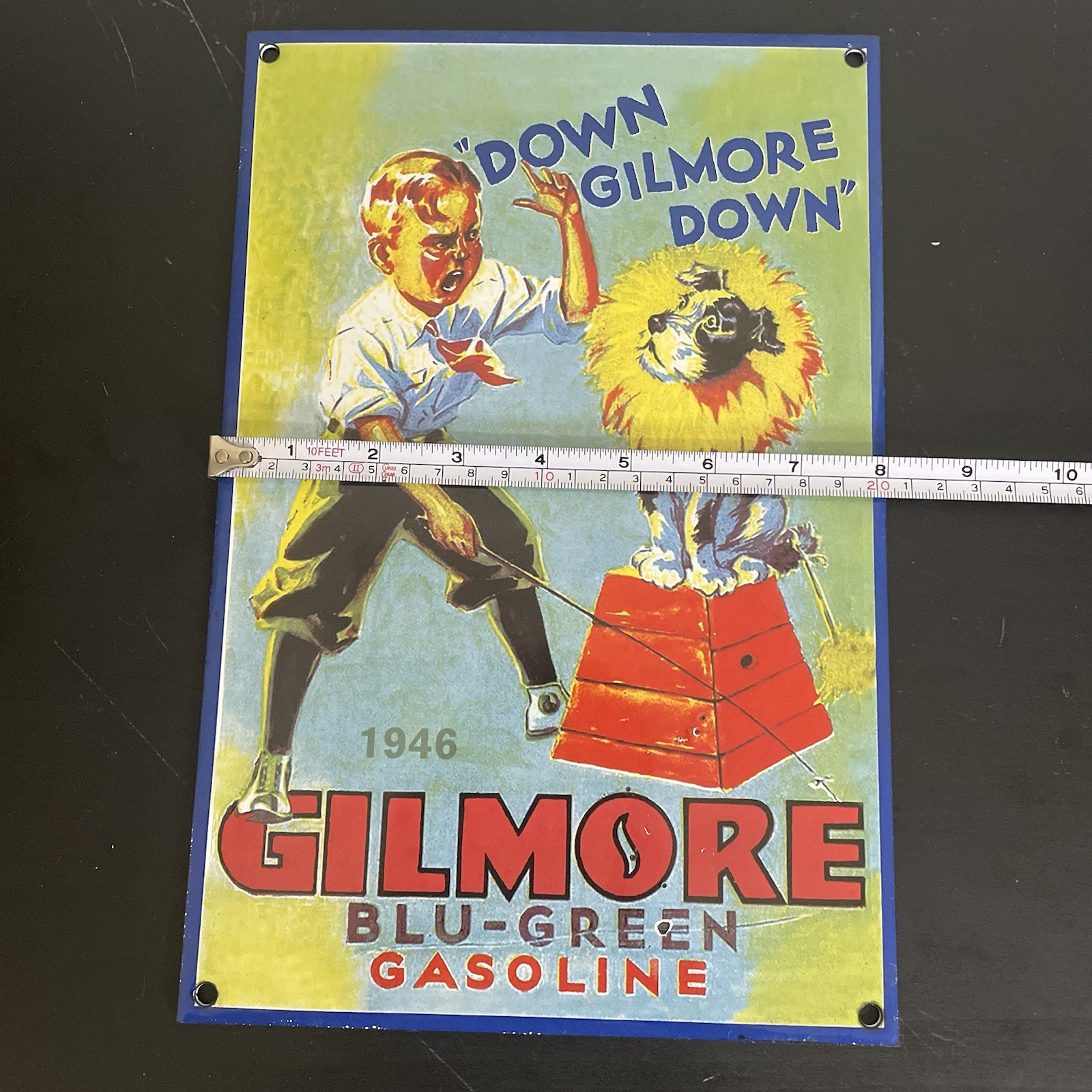 VINTAGE GILMORE DOG GASOLINE MOTOR OIL PORCELAIN SIGN