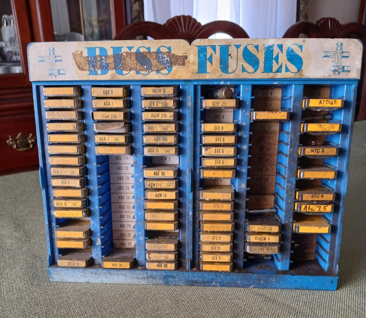 Vintage Buss Glass Fuses plastic Countertop Display Case Advertising
