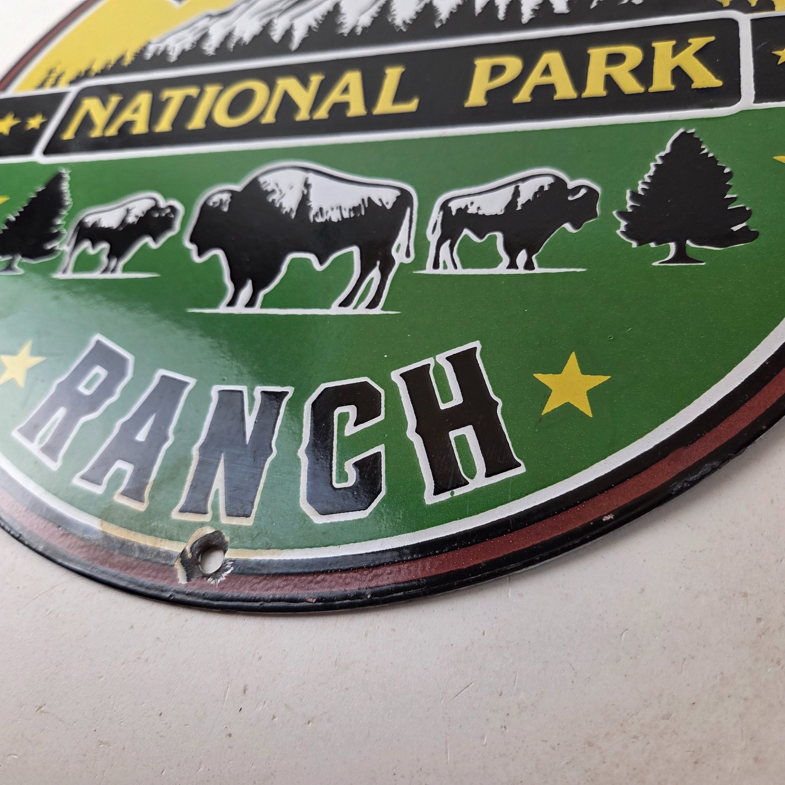 Vintage Yellowstone National Park Ranch Porcelain Sign – Bison Wildlife Sign