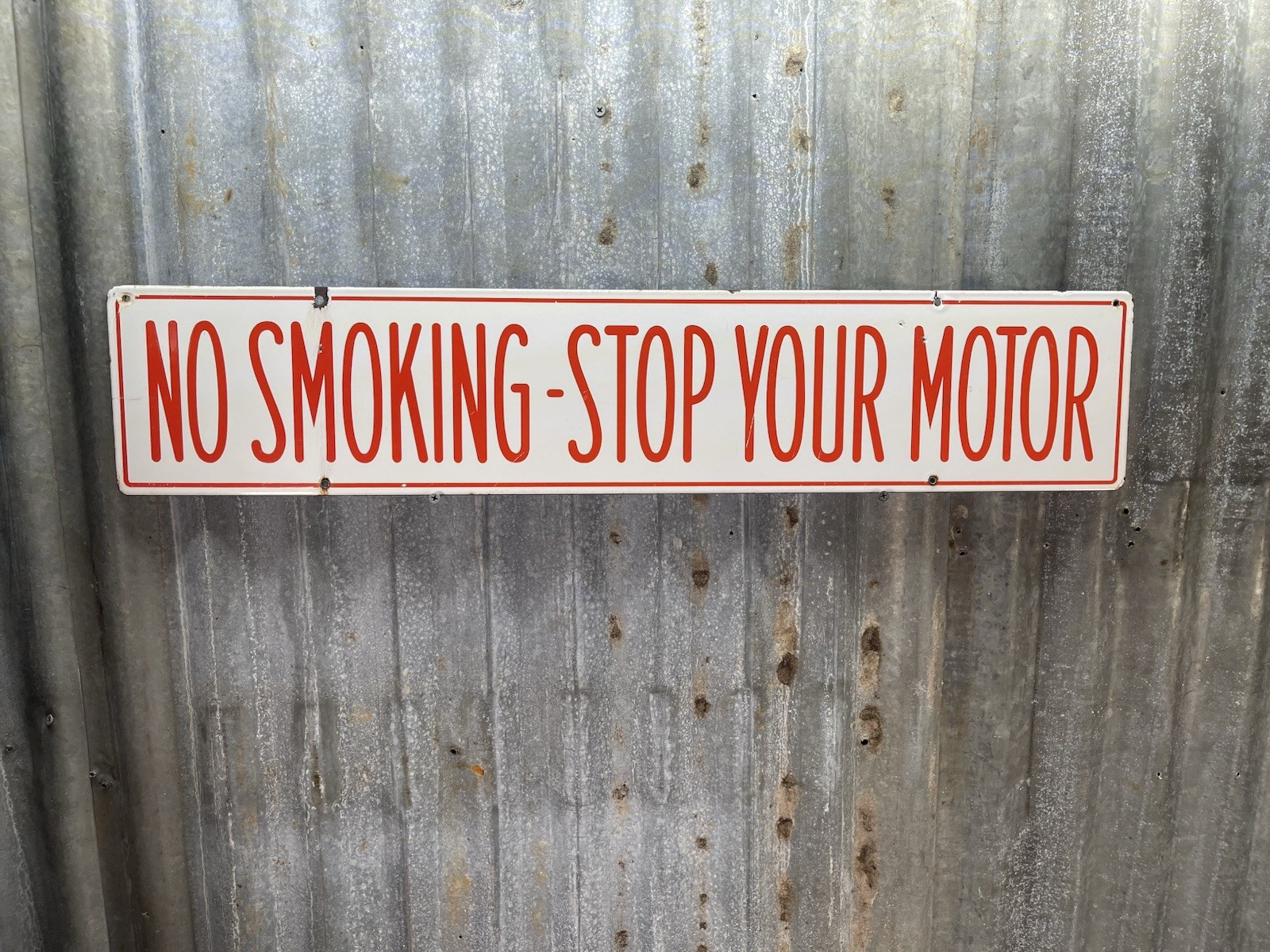 Vintage Union 76 Double Sided Porcelain NO SMOKING STOP YOUR MOTOR Sign 30×6