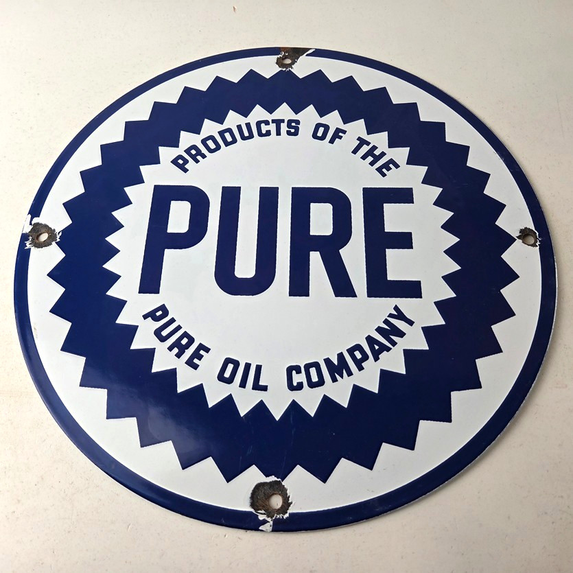 Vintage Pure Oil Co Sign – Texas Gas Service Station Pump Plate Porcelain Sign