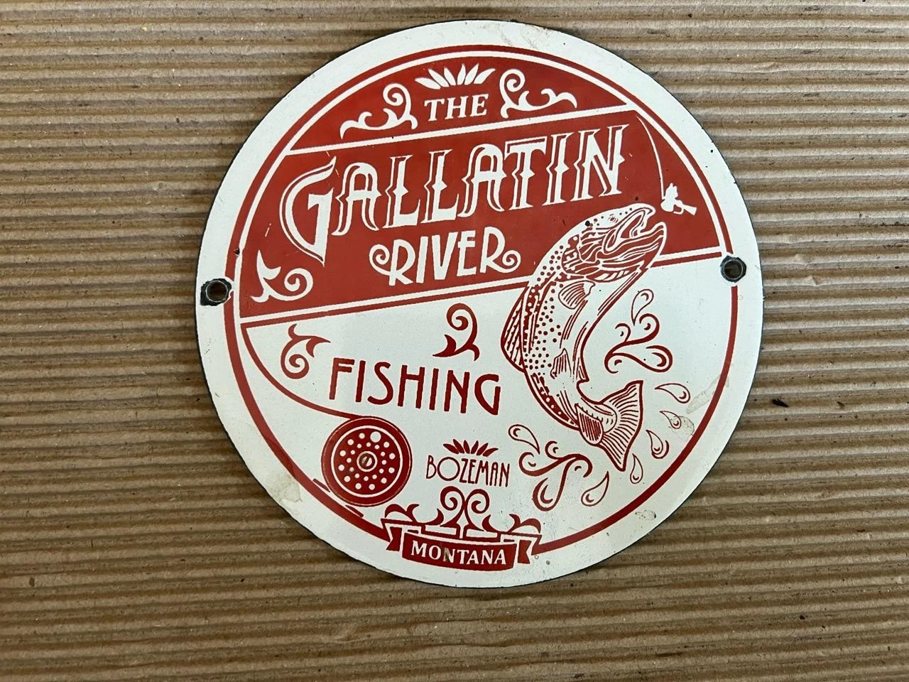 PORCELIAN GALLATIN RIVER ENAMEL SIGN SIZE 6X6 INCHES