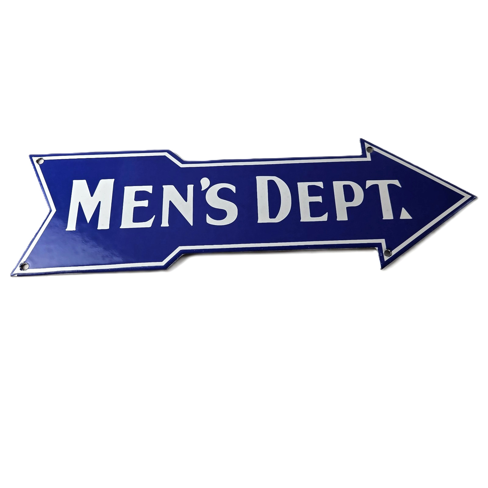 Vintage Men’s Department Porcelain Sign – Directional Arrow Porcelain Pump Sign