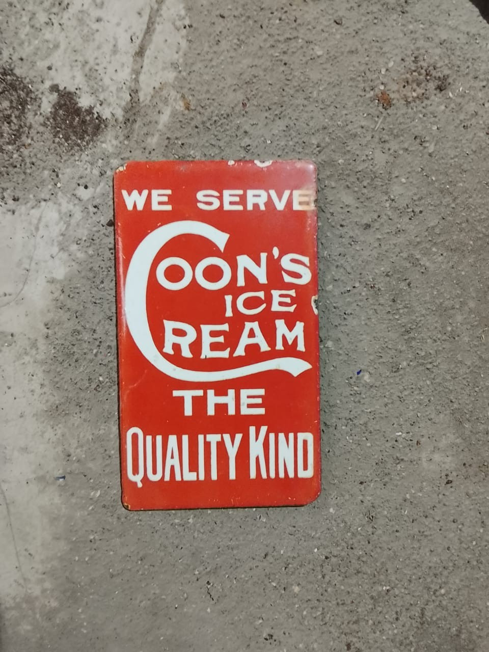 PORCELIAN COON ICE CREAM ENAMEL SIGN SIZE 8X4 INCHES